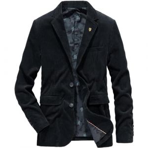 Veste de Costume pour Homme avec Poche en Velours côtelé uni, Veste à Revers en Velours côtelé, Veste de Transition Vintage, Veste cintrée, Manteau Chaud d'extérieur,Noir,4XL (闻腥识女人, neuf)