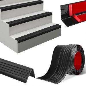 Profil&eacute; nez de marche escalier autocollant 1 m Antid&eacute;rapant marches d'escalie en caoutchouc Protection des bords d'escalier en forme de L pour usage int&eacute;rieur/ext&eacute;rieur (50&times;25 mm, noir) (Lefunom-eu, neuf)