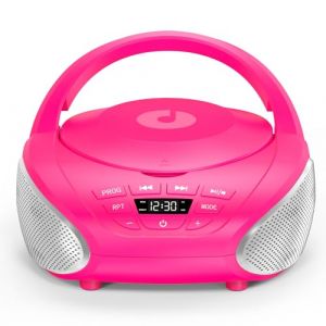 Gueray Lecteur CD Portable Boombox Radio CD Compact avec Haut-Parleurs St&eacute;r&eacute;o Radio FM Entr&eacute;e AUX 3,5 mm Jack Casque et &Eacute;cran LCD pour Int&eacute;rieur Ext&eacute;rieur Voyage & Livres Audio(Rose + Argent) (LOUYUA, neuf)