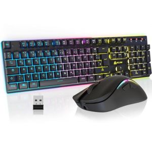 KLIM Thunder QWERTZ DE Layout Ensemble Clavier et Souris de Jeu sans fil - Clavier r&eacute;tro&eacute;clair&eacute; sans fil avec batterie int&eacute;gr&eacute;e longue dur&eacute;e + Souris de jeu RGB 4800 DPI pour PC (KLIM Technologies France, neuf)