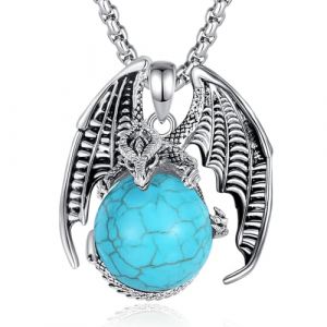 EUDORA Harmony Ball Collier Dragon Turquoise pour Femme et Homme, Boule de Cristal de Guérison, Amulette énergétique en Cuivre Plaqué Argent Dragon Pendentif Bijoux Cadeau, 55,9 cm + 61 cm (EUDORA Harmony Ball, neuf)