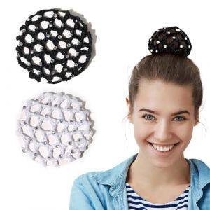 COYUN 2 Pièces Filet à Chignon Strass,Cheveux Snood Net, Filet à Chignon,Filet Chignon Cheveux,Filet Cheveux Chignon Noir,Élastique Cheveux Chignon Avec Strass,Chignon Filet Cheveux(noir, blanc) (HLWA RETAILS LTD UKSTORE, neuf)