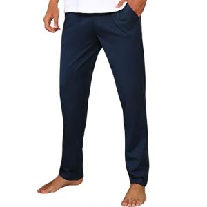 Litherday Pantalon de Pyjama Homme en Coton Bas de Pyjama Longue Couleur Unie Vêtement de Nuit avec Poches à Cordon Doux Léger Confortable,Bleu Foncé,XL (GXZ-EU, neuf)