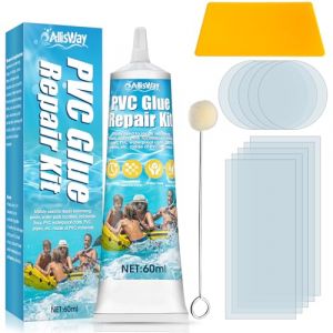 AllisWay Kit Reparation Liner Piscine, Kit Reparation Spa Gonflable, Rustine Matelas Gonflable, avec 10 Autocollants de Réparation Transparents, Convient aux Kayaks Gonflables, Tentes, Piscine, 60 ML (HUANKEKEJI, neuf)