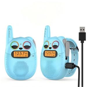 QNIGLO Q136 Montre Talkie Walkie Enfants 3-12 Ans,Radio FM Port&eacute;e 2-5km LED Yeux Clignotants Bracelet de Montre Portable,V&eacute;lo d'&eacute;quitation Marche Camping Course &agrave; Pied,Cadeau Fille &eacute;l&eacute;gante(Bleu) (Qniglo, neuf)