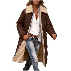 RLEHJN Manteau Long Femme Hiver Doudoune Chaude Femme sans Capuche Femmes Parka R&eacute;versible Hiver &Agrave; Capuche Long Polaire Manches Longues Manteau De Laine Casual Parka Epaisse Chaude Slim Fit (⭐⭐⭐⭐⭐RLEHJN, neuf)