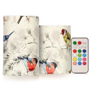ZRWLUCKY Bougie pilier vintage &agrave; texture d'oiseau aquarelle sans flamme vacillante &agrave; changement de couleur avec minuterie &agrave; distance &agrave; piles pour d&eacute;coration de No&euml;l et d'Halloween (YAJIEFS, neuf)