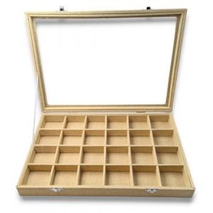 Garaulion Coffret de Rangement 24 Pierres &ndash; Bo&icirc;te de Gemmologie &Eacute;l&eacute;gante en Toile de Jute avec Couvercle en Verre &ndash; Organisateur Min&eacute;raux & Cristaux &ndash; 35 x 24 x 5 cm (Garau, neuf)