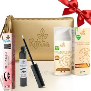 Ritalia&reg; CR&Egrave;ME VISAGE BAVE D&rsquo;ESCARGOT 100 ml + S&Eacute;RUM CILS & SOURCILS + Beauty Case Dor&eacute; | Cr&egrave;me Anti-Rides &agrave; la Bave d&rsquo;Escargot Pure & Acide Hyaluronique | S&eacute;rum Croissance Cils & Pousse Sourcils (Ritalia France, neuf)