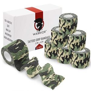 WARRIOR Tattoo Grip Cover Roll Black Elastic Handle Cover pour Tattoo Grip Gaze Bandage Auto-adhésif 4.5m x 5cm Emballage 6 pièces Vert Militaire (Z&Z PUNK SHOPPING, neuf)