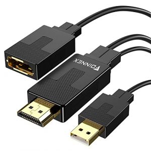 FOINNEX Adaptateur HDMI vers Displayport, Convertisseur HDMI Mâle à DP Femelle 4K@60Hz, Actif Connecteur HDMI to Display Port Cable Adapter pour Laptop,Xbox 360 One,PS4 PS3,NS, PC à Moniteur (FOINNEX tech, neuf)