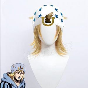LINLINCD Johnny Joestar Perruque Jojo Bizarre Aventure Cosplay Perruque cheveux courts blonds synthétiques + bonnet de perruque (qiu lai shan mao hang, neuf)