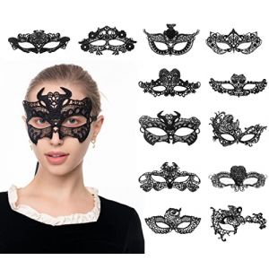 VKI® 12 pièces Constellation Dentelle Masque Vénitien Femme, Masque Bal Masqué, Masque Carnaval Venise, Masque Deguisement Adulte, Noir (VKIEU, neuf)
