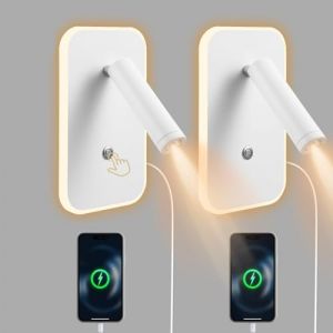 2 pièces Liseuse Applique Murale LED avec Port usb et Type C, Liseuse de Chevet Dimmable en continu, 3W+9W 3000K Liseuse Tete de Lit pour chambre à coucher, salon (blanc) (YOUWEN LIMITED, neuf)