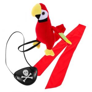 Garneck Set de Déguisement Pirate avec Perroquet Épaule Bandeau Rouge et Cache Œil Accessoires Cosplay Durables pour Fête Halloween et Jeux de Rôle (MinghuiD, neuf)