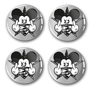 DM007 Lot de 4 autocollants en gel pour enjoliveurs de moyeu de voiture Diam&egrave;tre 60 mm Accessoire de tuning (n&deg; 16, Mickey Mouse Silver, kit d'autocollants en gel) (Finest-Folia, neuf)