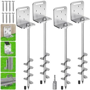 Benelabel Ancrages de Sol, 67cm Piquet de Fixation Trampoline 4pcs Ancrage au Sol Robuste 5cm &eacute;Pi de La Temp&ecirc;Te de Vent pour Balan&ccedil;Oire/Camping/Abri/Chien/Carport/Auvent avec Plaque Fixe (besthouse, neuf)