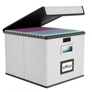 Huolewa Bo&icirc;te de rangement pliable avec couvercle pour rangement de documents de bureau, bo&icirc;te de classement avec glissi&egrave;re en plastique pour dossiers suspendus format lettre (gris clair) (Fast Media Ships From USA, neuf)