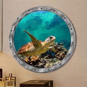 zwyjd 3D hublot Stickers muraux créatif sous Marin Poisson Mur Autocollant bébé pépinière Art peintures murales décorations pour Machine à Laver Chambre décoration,Tortue (Minshang, neuf)