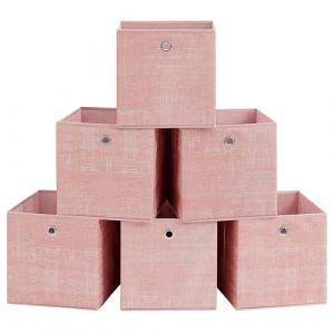 SONGMICS Boîtes de Rangement, Lot de 6, Coffres de Rangement en Tissu Non-Tissé avec Poignée, 30 x 30 x 30 cm, Cubes, pour Étagère, Pliables, Rangement de Vêtements, Rose Bonbon RFB006R01 (SONGMICS HOME FR, neuf)