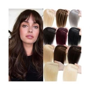 Cheveux Naturels Humains Extension de cheveux for femme, vrais cheveux humains avec frange, base en dentelle respirante 12 x 13 cm, 3 clips en cheveux brésiliens Remy lisses. Volumateur Capillaire Fem (zhangruiuk, neuf)
