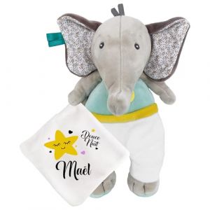 KDO MAGIC - Doudou personnalisé - Personnalisable avec Un prénom - Peluche personnalisée - Cadeau Naissance, garçon, Fille, bébé, Anniversaire (Étoile Jaune, Éléphant) (KDO-MAGIC, neuf)