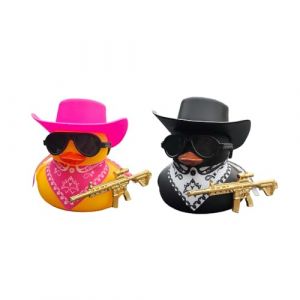 XFSRG Canard en Plastique Cowboy avec Chapeau et Lunettes de Soleil Jouet de Bain Amusant pour Enfants et Adultes D&eacute;coration Unique pour la Salle de Bain (Rose + Noir) (QR CONSULTING SHOP, neuf)