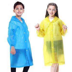 EOPUOZS 2 Pi&egrave;ces Poncho de Pluie Imperm&eacute;able pour Enfant, R&eacute;utilisable et &Eacute;tanche, EVA Poncho de Pluie avec Capuche pour Gar&ccedil;ons Filles, Id&eacute;aux pour Randonn&eacute;e, V&eacute;lo, Camping et Voyages (Bleu + Jaune) (ALEXA MAGIE SHOP S.R.L., neuf)