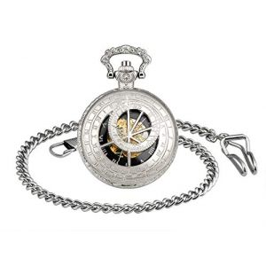 Unendlich U Montre de Poche m&eacute;canique Homme, &agrave; Cadran en Chiffres Romains, Montre de Poche en Acier Inoxydable alli&eacute; avec Douze Constellation, Argent, Cadeau de No&euml;l Anniversaire (MicLee, neuf)