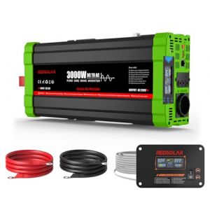 REDSOLAR Convertisseur Pur Sinus 3000W (Pic 6000W) 12V 220V 230V, Onduleur avec Port USB, Prise EU, &Eacute;cran LCD et T&eacute;l&eacute;commande Filaire de 7 M&egrave;tres &ndash; pour Caravane, Camping, Voyage et Syst&egrave;mes Solaires (ZOHPO, neuf)