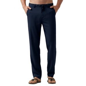 WILLIT Pantalon en lin pour homme - Pantalon long en coton l&eacute;ger - Pantalon d'&eacute;t&eacute; pour homme - Pantalon de loisirs - Pantalon de jogging avec poches - Cordon de serrage pour les vacances, le yoga, la (WILLIT SPORTS, neuf)