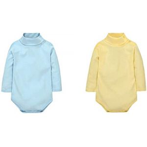 CuteOn 2 Packs Unisexe b&eacute;b&eacute; Romper Col roul&eacute; Manches longues Coton Enfant Bodysuit Combinaison Bleu + Jaune 12 Mois (Cute On, neuf)