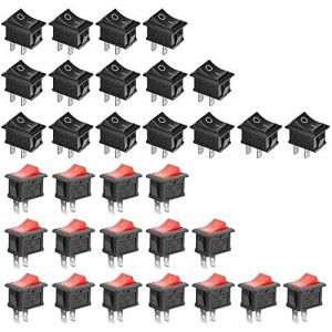 GTIWUNG 32Pcs On/Off Interrupteur Bascule, Mini Bateau Commutateur SPST Bouton poussoir Interrupteur à Bascule pour Voiture Auto Bateau appareils ménagers, Rouge & Noir (GTIWUNG-FR, neuf)