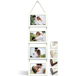 NEOWS Cadre Photo Multiple avec Corde pour Suspendre au Mur - Lot de Cadres Décoratifs pour Accrochage Mural Vertical - Porte Portrait Pele Mele - Photos 10x15 (Blanc Cassé, 4 Photos Horizontal) (NEOWStore, neuf)