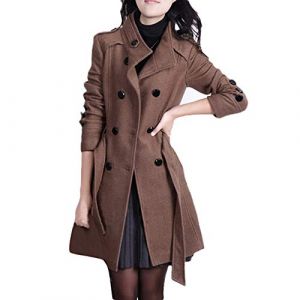 Manteau d'hiver pour femme, long trench pour femme, couleur unie, manteau amincissant, manteau classique boutonn&eacute; tendance, polyvalent avec poches, v&ecirc;tements d'ext&eacute;rieur chauds d'hiver, caf&eacute;, 3XL (jiantoon, neuf)