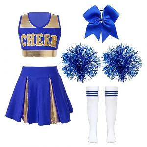 Agoky Déguisement Pom Pom Girl Enfant Fille Uniforme De Cheer Leader Pom Pom Girl Cosplay Fête Carnaval Halloween Performance 5-16 Ans B Bleu 13-14 ans (Agoky-EU, neuf)