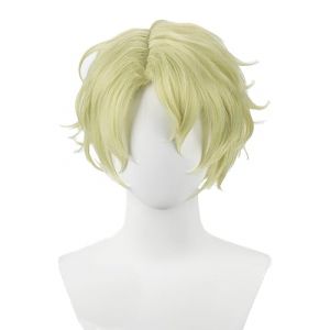 Jeu Cosplay Perruque courte vert jaune perruque lisse avec bonnet de perruque Halloween fête perruque 32 cm (TolktoUU, neuf)