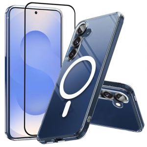 Coque Magnétique pour Samsung S25 Compatible avec MagSafe,Coque Galaxy S25 6,2 Pouces + Verre Trempé Film Protection D'écran,Souple TPU Housse Etui Shock-Absorption Bumper Case Cover (Transparente) (YB Power Uk Company, neuf)