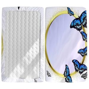 Odot Drap Housse pour Lit de Bébé, Motif Papillon 3D Drap Housse pour Matelas de Bébé, Extensible Respirant Douce, pour Lit Parapluie et Berceau, Fille Garçon (Papillon Bleu,60x120cm) (Odot, neuf)