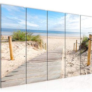 Runa Art Tableau mural XXL Plage Mer 200 x 80 cm Beige Bleu 5 Parties - 607355b (Runa Art GmbH, neuf)