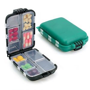2 Pcs Pilulier de Voyage Portable, Pilulier avec 10 Compartiments, Mini Boite &agrave; Comprim&eacute;s, Bo&icirc;te &agrave; Pilules, L&eacute;ger et robuste,Pill Box Organizer pour Vitamines M&eacute;dicaments et Suppl&eacute;ments(Noir Vert) (Rucy GmbH, neuf)