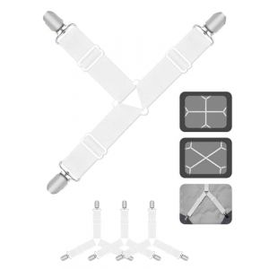 LOZTBUE Lot de 4 tendeurs de draps, boucle de lit réglable, tendeur de drap triangulaire, tendeur de drap avec clip en métal, pour draps, matelas, canapés (Hongshang Trading, neuf)