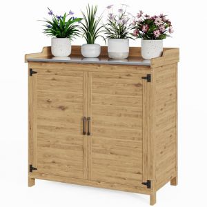 Bealife Table à Plantes avec Rangement, Table de Rempotage Extérieure, Armoire de Rangement de Jardin avec Plan de Travail avec étagère Mobile pour Jardin, Balcon, Terrasse, 98 x 48 x 95 cm, Naturel (QAMYO, neuf)