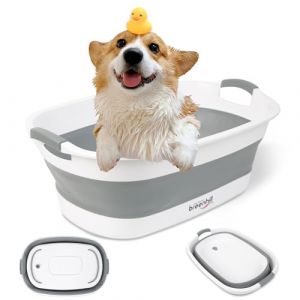 BREENHILL Baignoire pliable pour petits chiens et chats, baignoire portable avec bouchon de vidange d'eau, baignoire pliable pour animal domestique pour utilisation en intérieur et en extérieur, gris (BREENHILL FR, neuf)