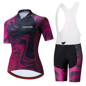 Maillot Cyclisme Femme Été,Vêtements de Velo VTT Tenue Cycliste Manche Courte MTB Jerseys et Cuissard à Bretelle avec 9D Coussin Gel,Ensemble Combinaisons de Cycling Respirant Séchage Rapide(2,S) (DaWan-USA, neuf)