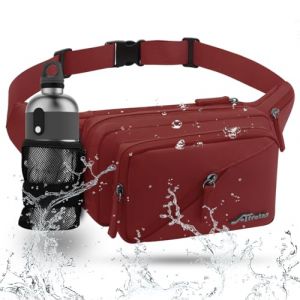 REETEE Sac Banane pour Femme et Homme Imperm&eacute;able Sacoche Banane avec Porte Bouteille, Grande Capacit&eacute; Ceinture r&eacute;glable Banane Homme pour Balade Escalade Sport Fanny Pack Waist Pack (Vin Rouge) (REETEE, neuf)
