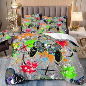 Gamepad Housse de Couette 90x190 Enfant GarçOn Ado Gamer Housse de Couette 1 Personne, Parure de Lit 90x190 Gaming Parure de Lit Enfant en Microfibre avec Fermeture éClair (Yunshu Home Textiles, neuf)