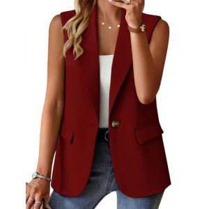 nicticsi Blazer Sans Manches pour Femme Veste de Costume &agrave; Revers Ouvert sur le Devant Couleur Unie Boutons Simples Gilet Classique Business Jacket A Bordeaux XL (Reversal Destiny, neuf)