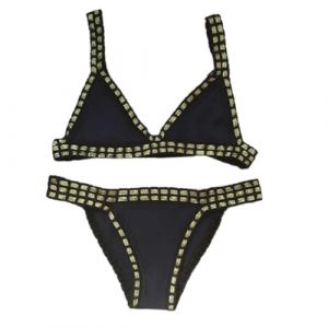 Maillot De Bain Femme 2 Pieces Tricot Triangle Maillots Deux PièCes Femme Push Up Couleur Vive Patchwork Fait Main Crochet Haut Et Bas De Bikini Taille Basse BrassièRe Triangulaire En Crochet Ethnique (FATUS, neuf)