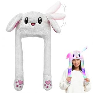 Riiosyu Chapeau de Lapin en Peluche, LED Chapeau et Oreilles Lapin Mignon Bonnet Lapin Oreilles Qui Bougent Blanc avec oreilles lumineuses Id&eacute;al pour le maquillage, les f&ecirc;tes, les cosplay (yuanbotutech, neuf)